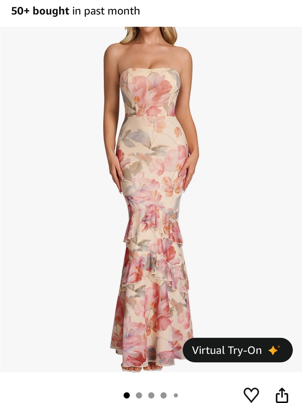 Amazon Strapless Floral Mermaid Dress in Blush and Peach